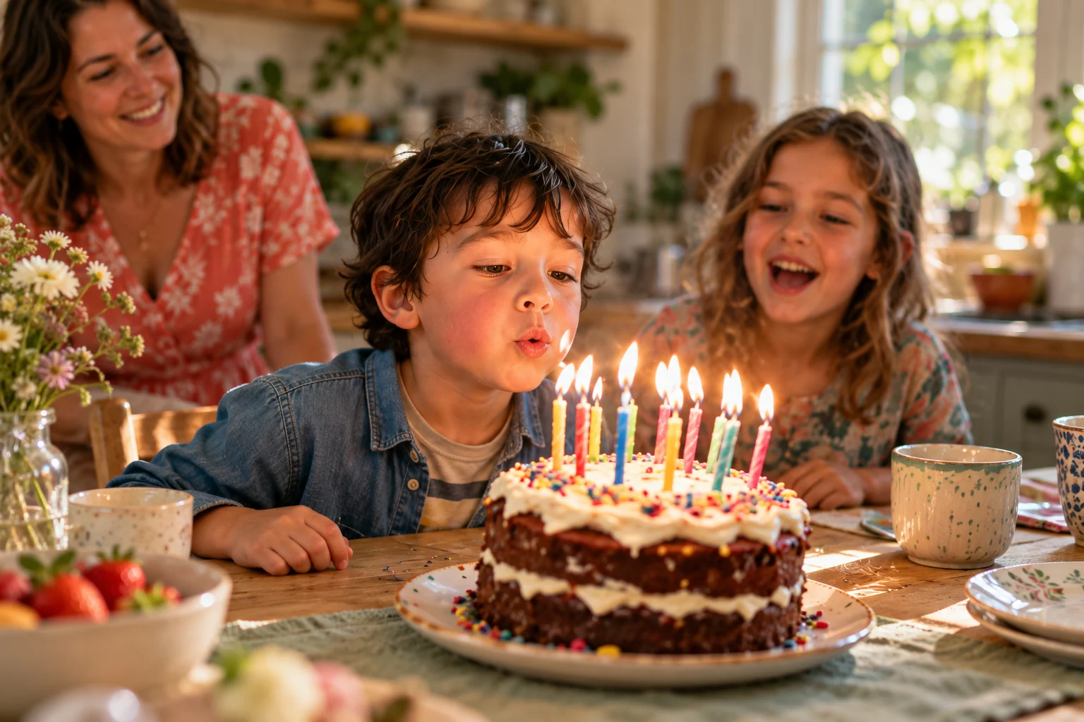 Candlelit family birthday moment