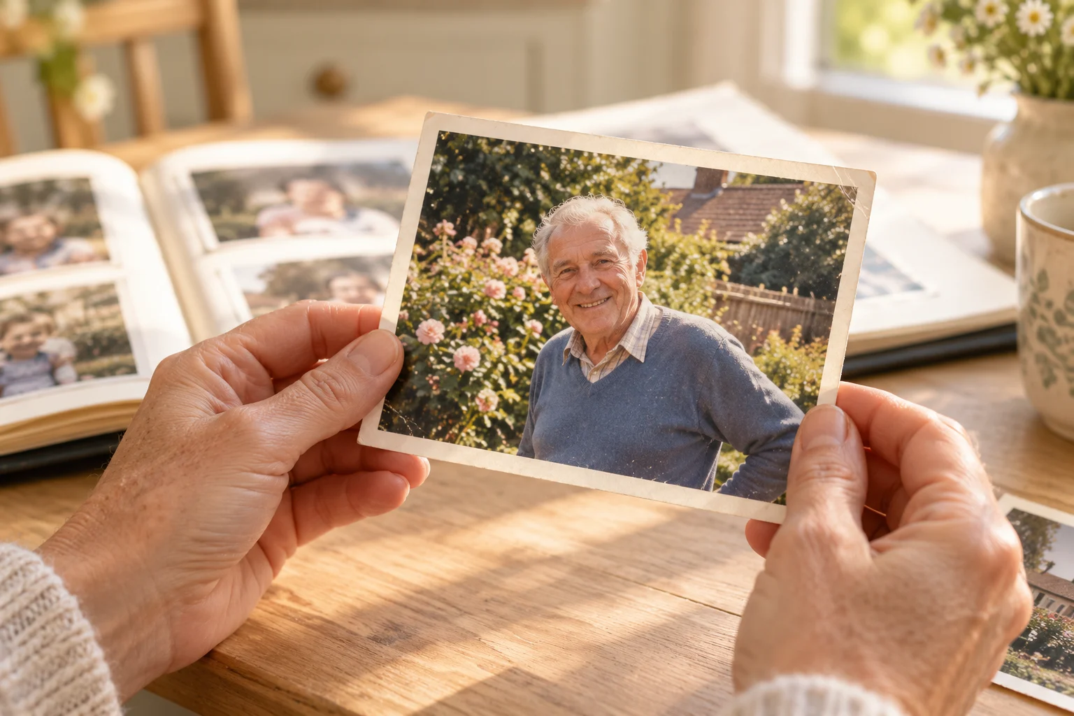 Holding a cherished grandfather photo