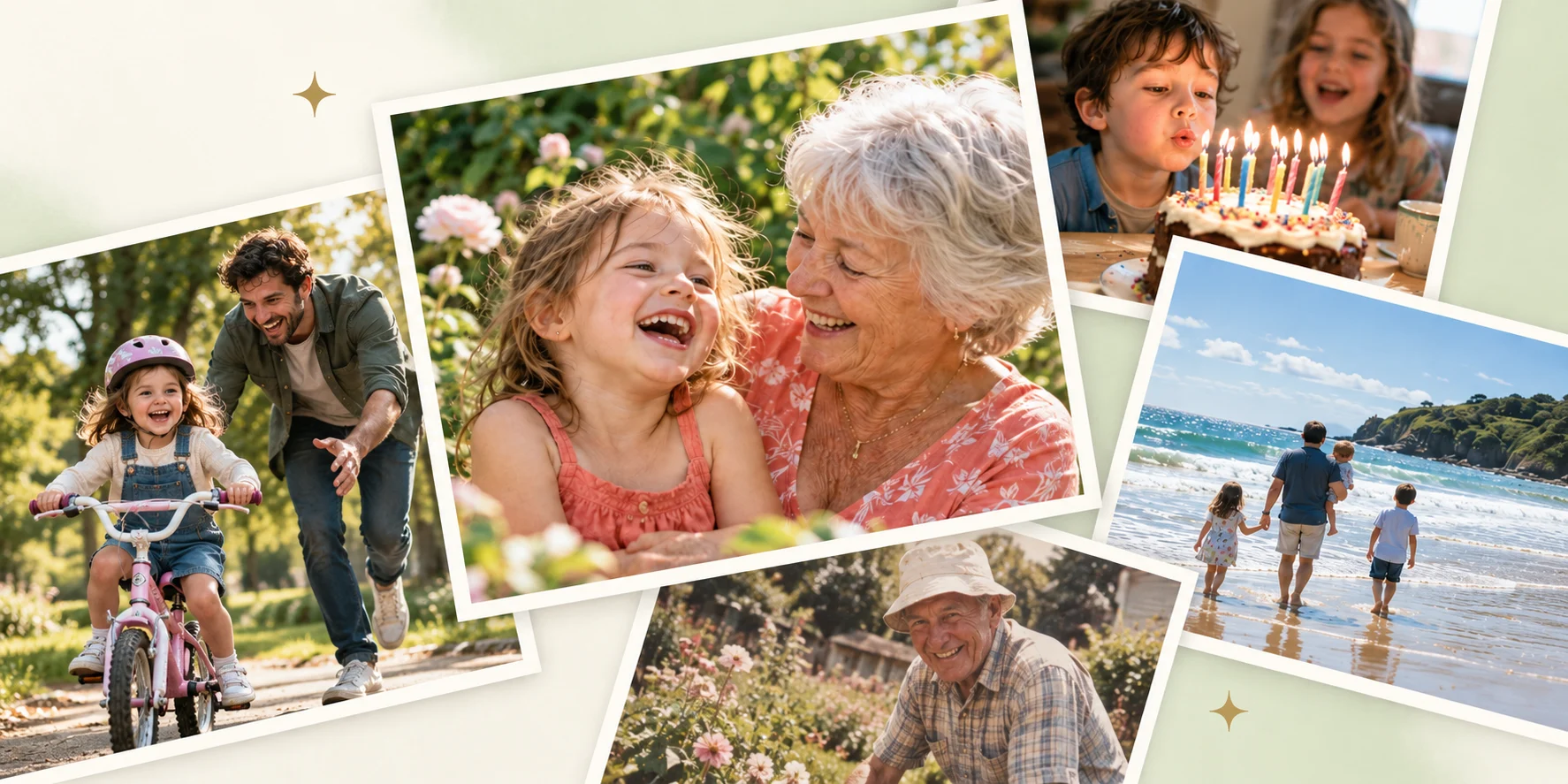 Warm family memories across five snapshots